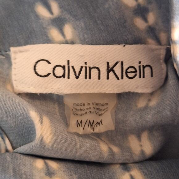 NWOT Calvin Klein Halter Top Women's Medium Blue White Geometric Keyhole - Picture 2 of 8